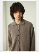 NANS Merino Wool Cashmere Cardigan in Beige - On Model