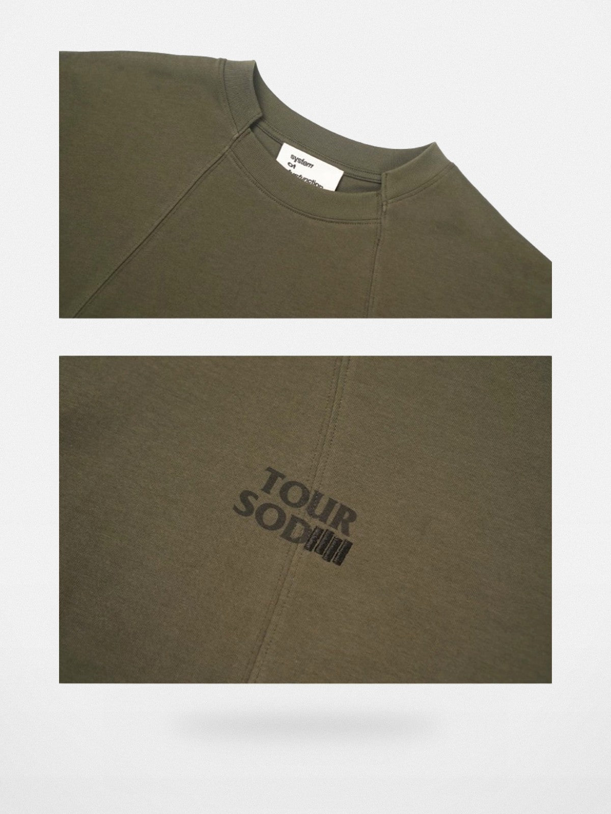 SOD Online Store Deconstructed Panel Cotton T Shirt in Olive - Detail
