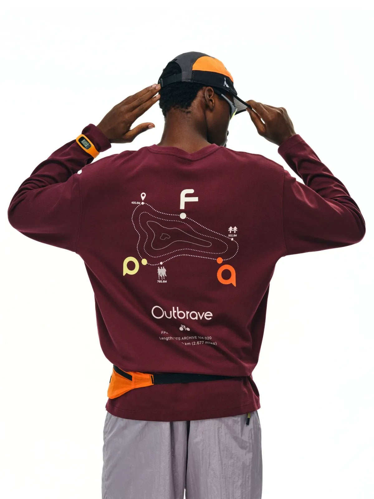 FPA Heavyweight Graphic Long Sleeve Tee in Burgundy - On Model