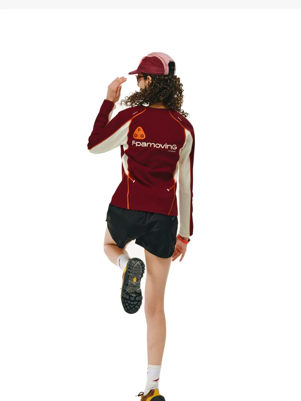 FPA Panelled Color Block Long Sleeve Tee in Burgundy - On Model