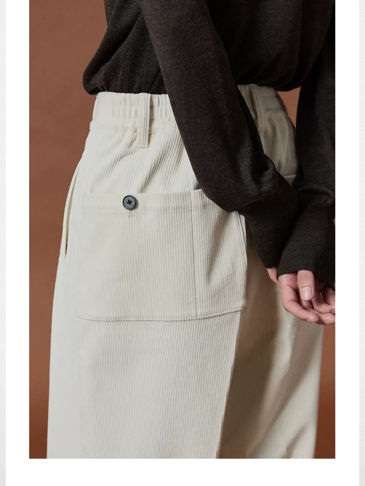 NANS Pleated Corduroy Cropped Trousers in White - On Model