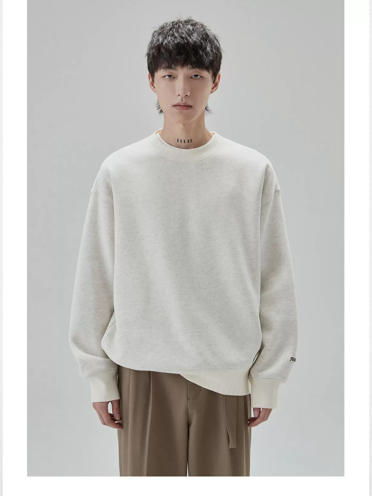 NANS Heavyweight Brushed Fleece Crewneck in Gray - On Model