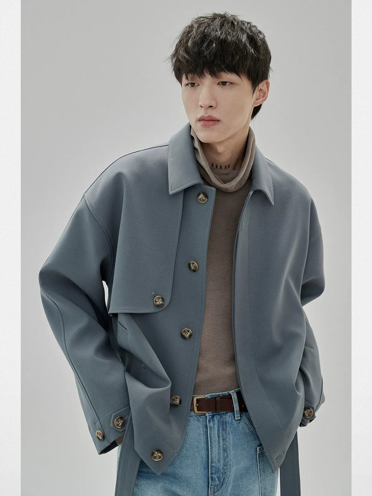 NANS Textured Slouchy Neck T Shirt in Beige - On Model