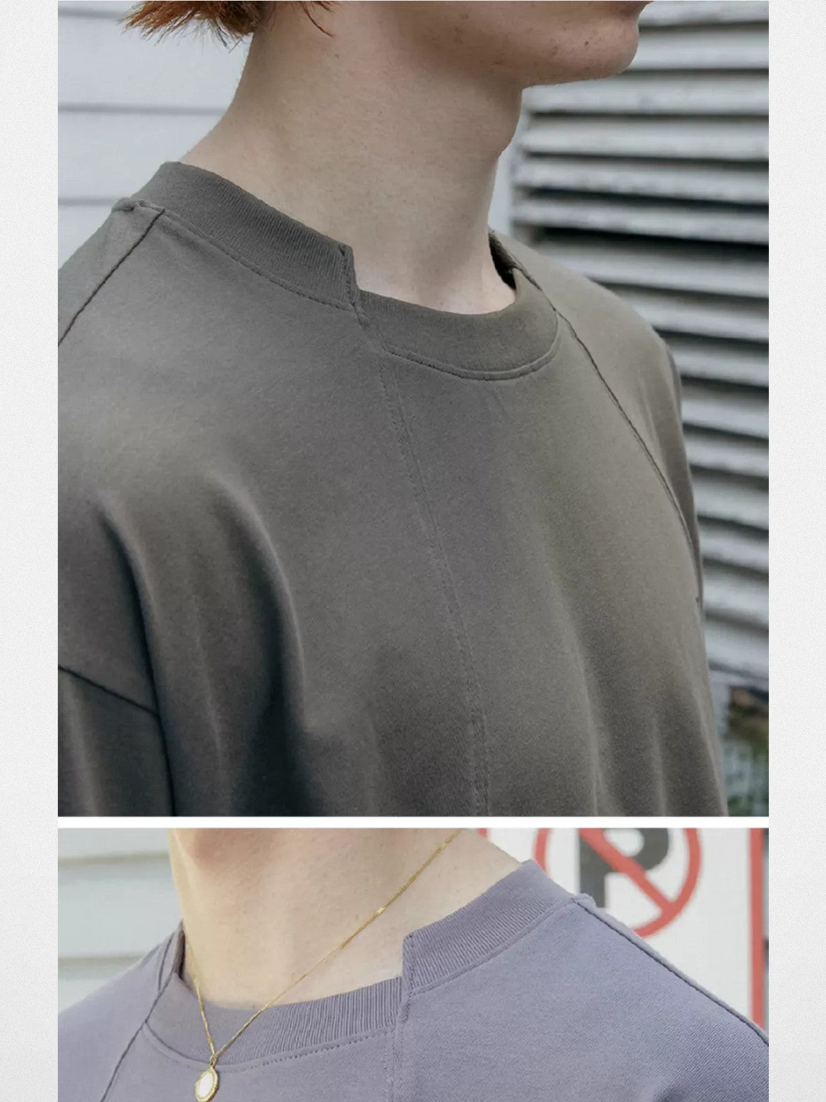 SOD Online Store Deconstructed Panel Cotton T Shirt in Olive - On Model