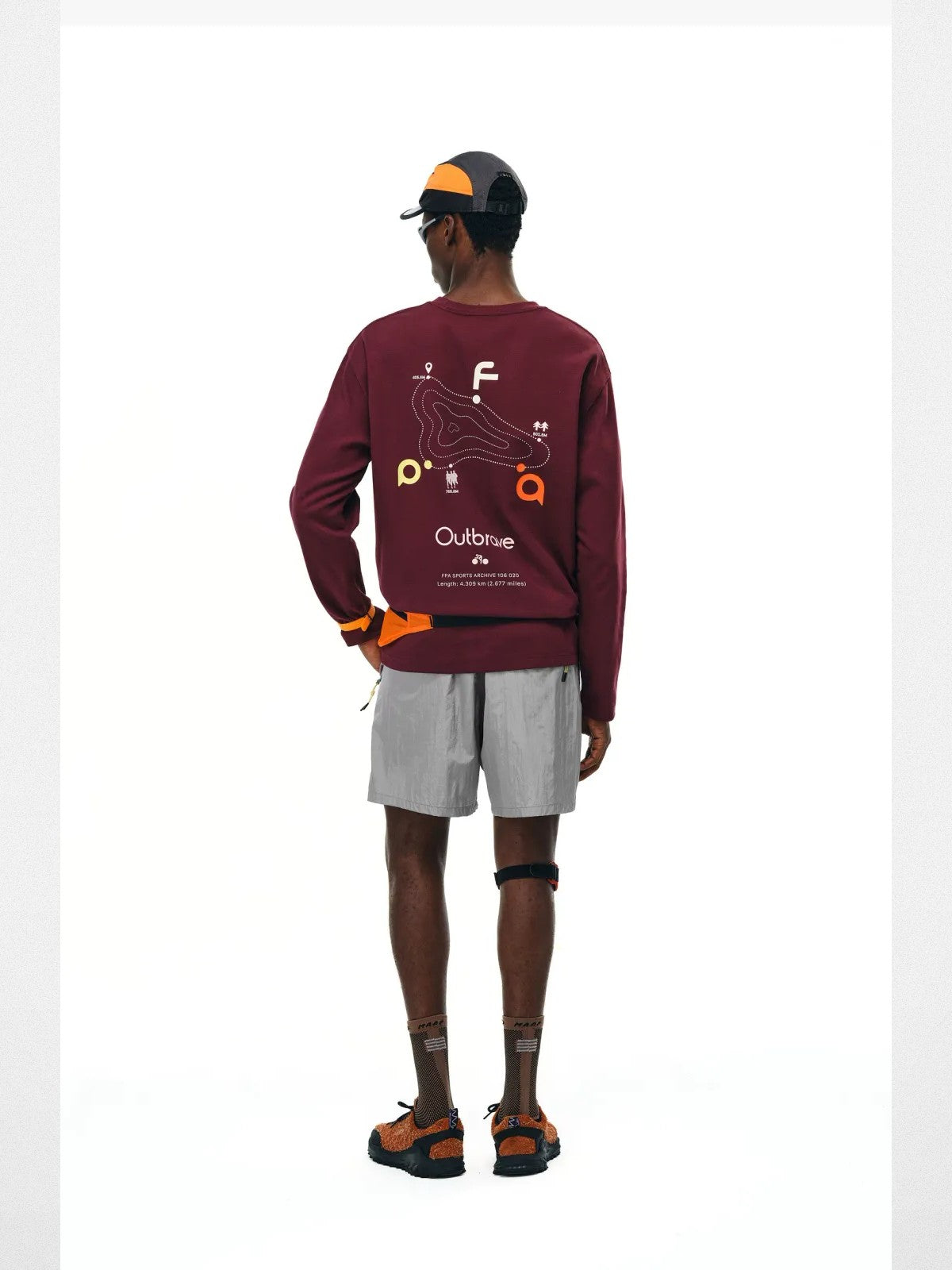 FPA Heavyweight Graphic Long Sleeve Tee in Burgundy - On Model