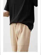 NANS Plush Textured Wide Leg Track Pants in Beige - On Model