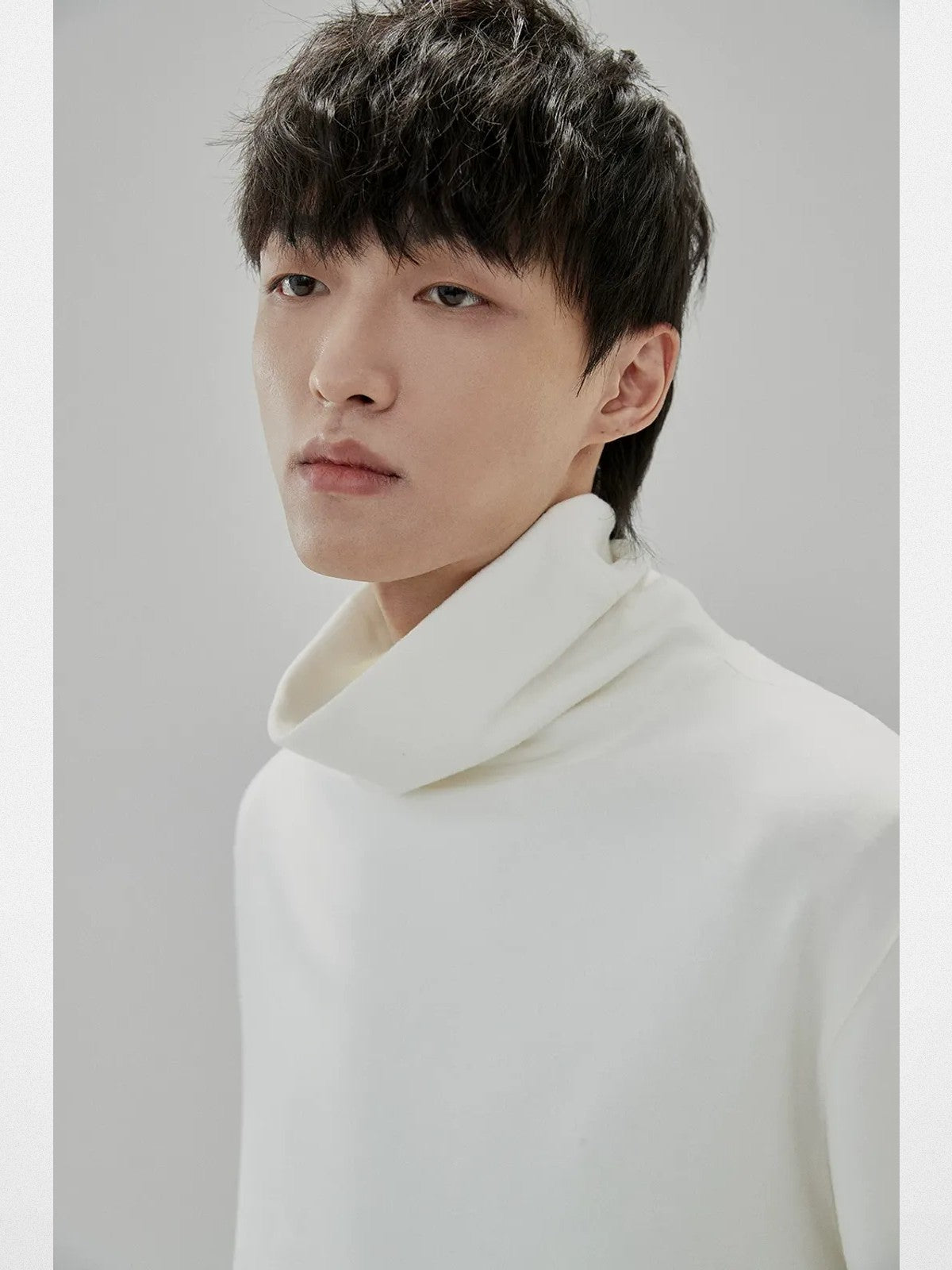 NANS Textured Slouchy Neck T Shirt in White - On Model