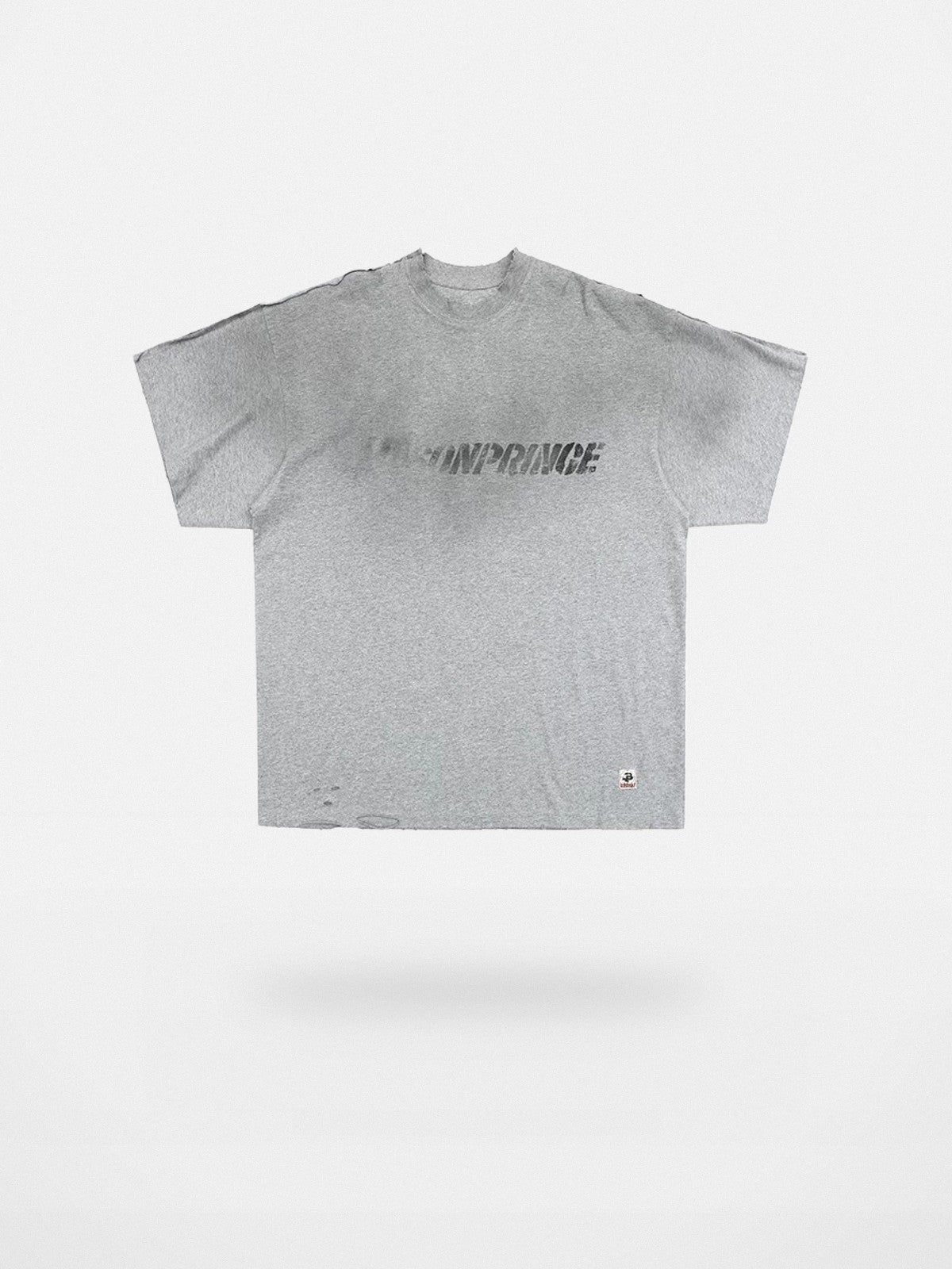 MASONPRINCE Distressed Spray Paint Logo Tee in Gray