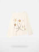 THELIGHT OFFICIAL Rhinestone Starfish Off Shoulder Top in Cream