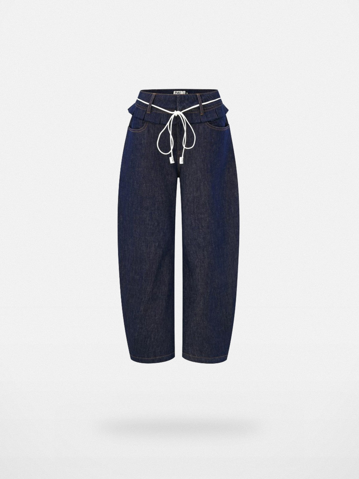 PUKI Double Waistband Curved Leg Jeans in Blue