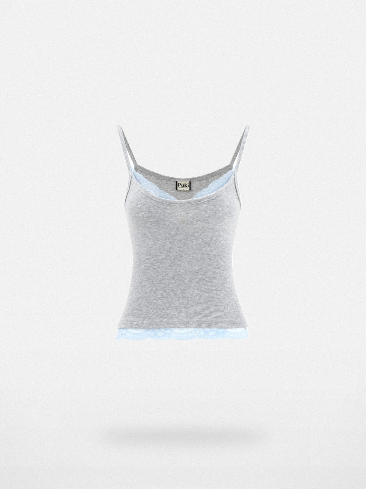 PUKI Faux Layered Lace Camisole in Gray