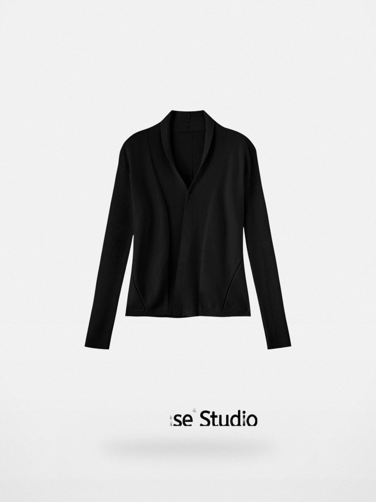 ACSENSE STUDIO Ribbed Open Front Cardigan in Black