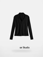 ACSENSE STUDIO Ribbed Open Front Cardigan in Black