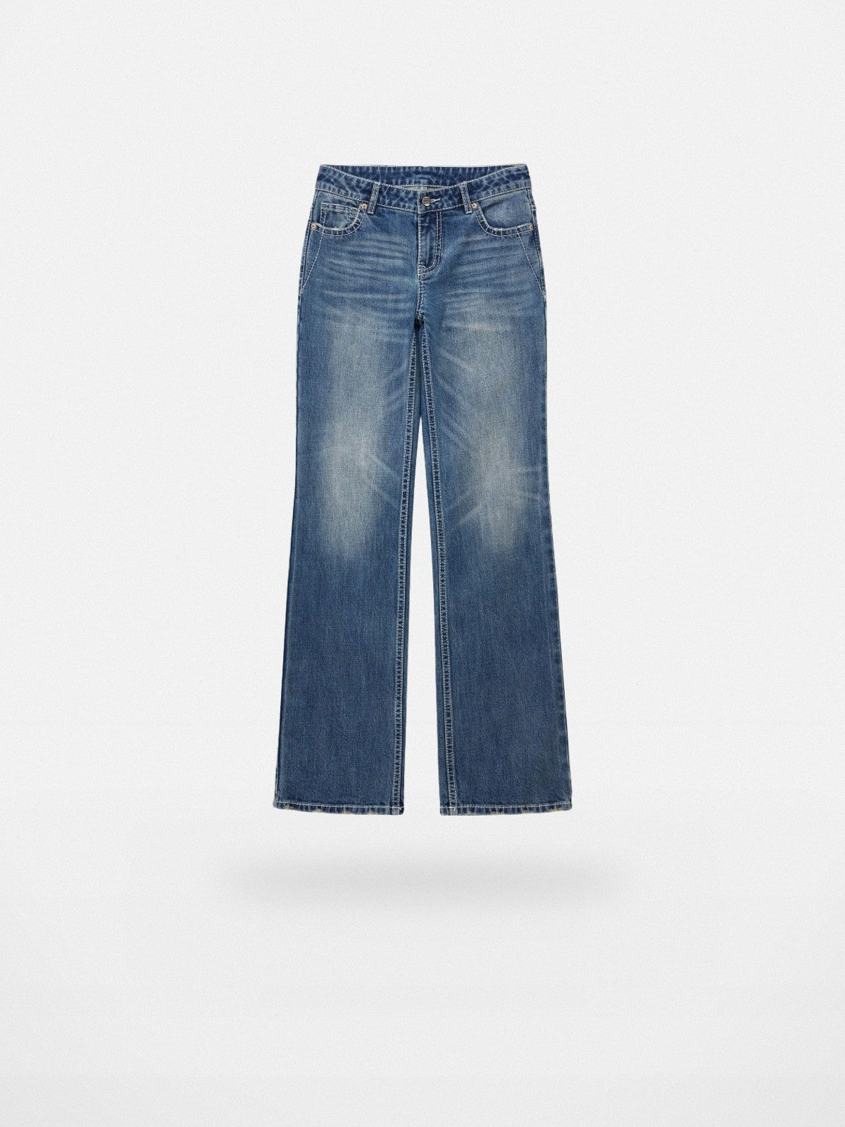 PUKI Contrast Stitch Straight Jeans in Blue