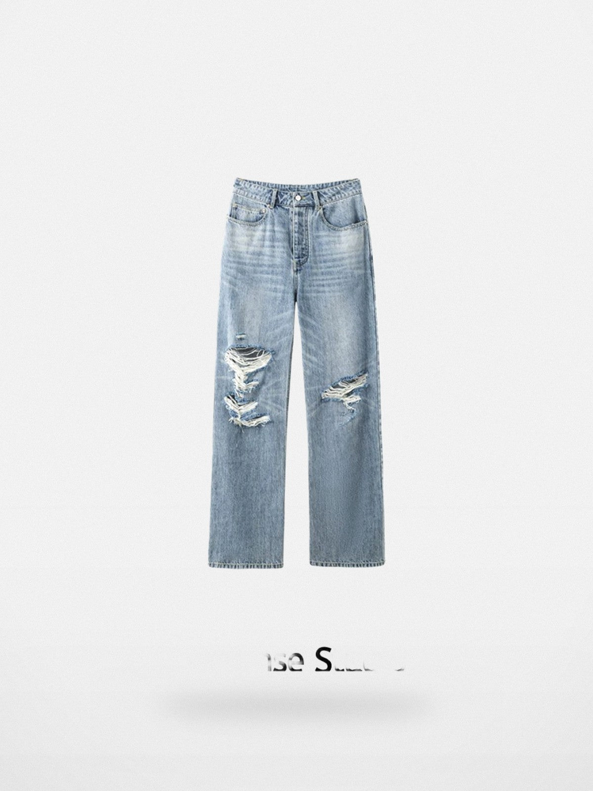 ACSENSE STUDIO Heavy Wash Distressed Straight Jeans in Denim