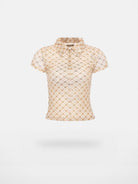 Amee Checkered Mesh Zip Front Polo in Yellow