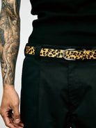 SWFI Far East Leopard Print Pony Hair Leather Belt in Black - On Model