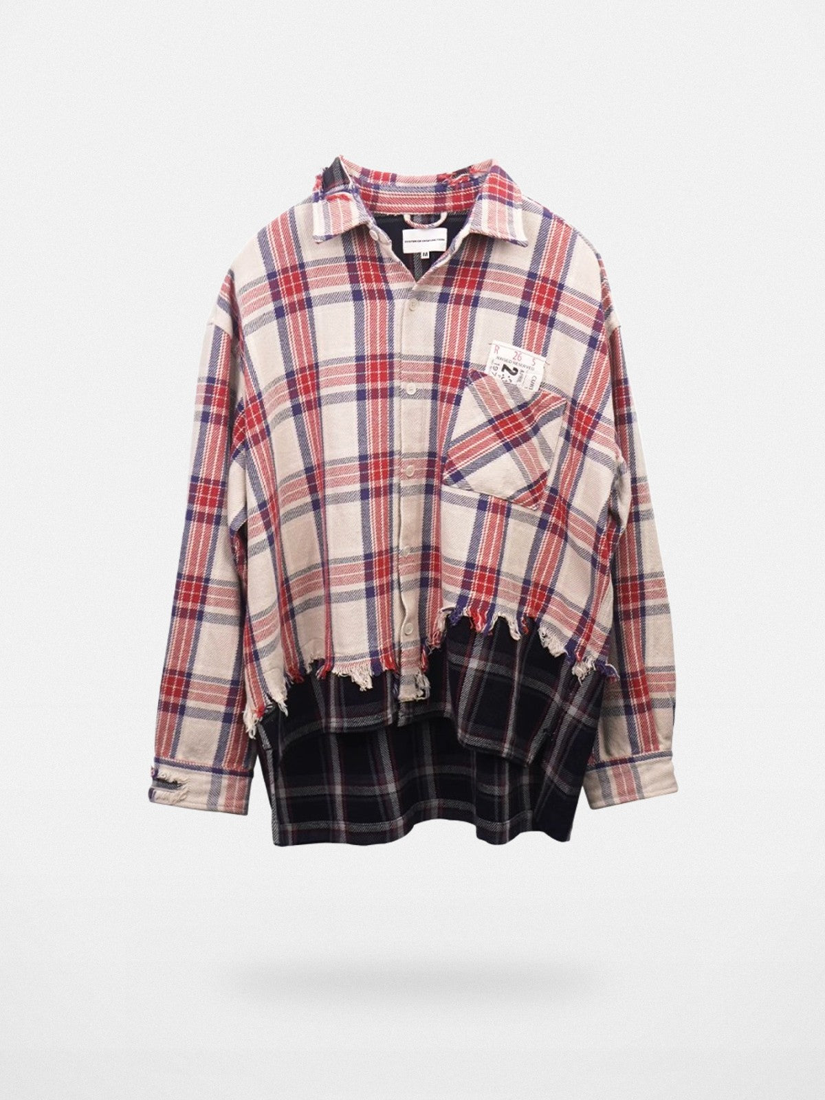 SOD Co. Hand Distressed Plaid Shirt Jacket in White