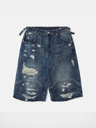 BADSEED Distressed Denim Bermuda Shorts in Medium Blue