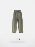 ACSENSE STUDIO Dirty Wash Curved Wide Leg Jeans in Blue