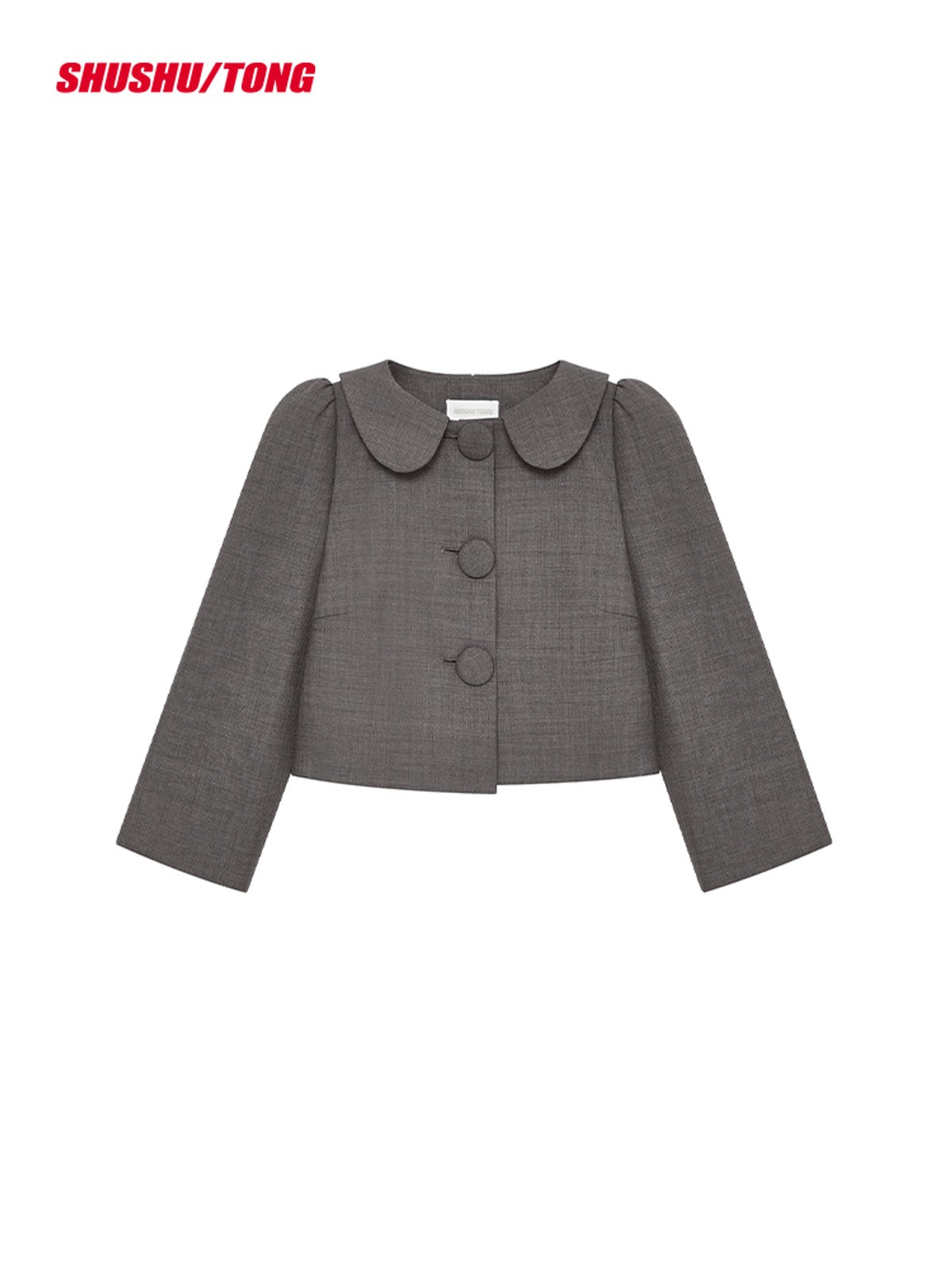 SHUSHUTONG Wool Blend Peter Pan Collar Jacket in Gray
