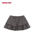 SHUSHUTONG Tiered Wavy Wool Mini Skirt in Gray