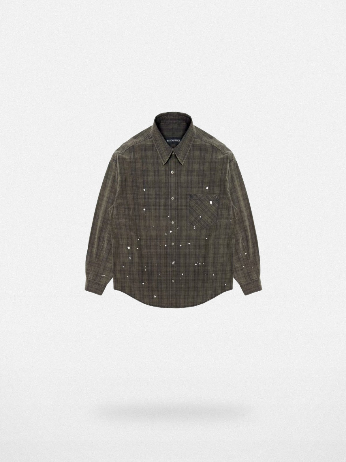 MASONPRINCE Ink Splatter Plaid Shirt in Green