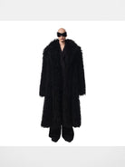 Triangle Project Oversized Long Pile Faux Fur Coat in Black - On Model