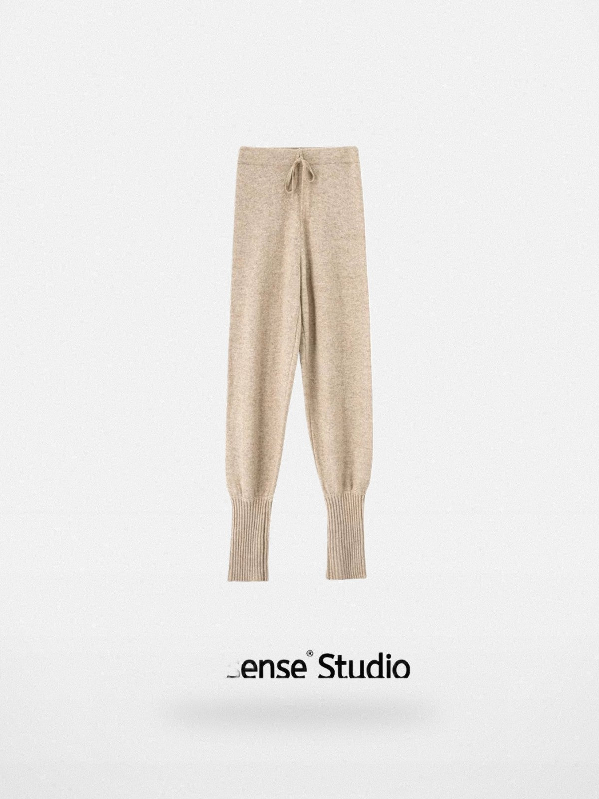 ACSENSE STUDIO Ribbed Cuff Wool Blend Knit Pants in Beige