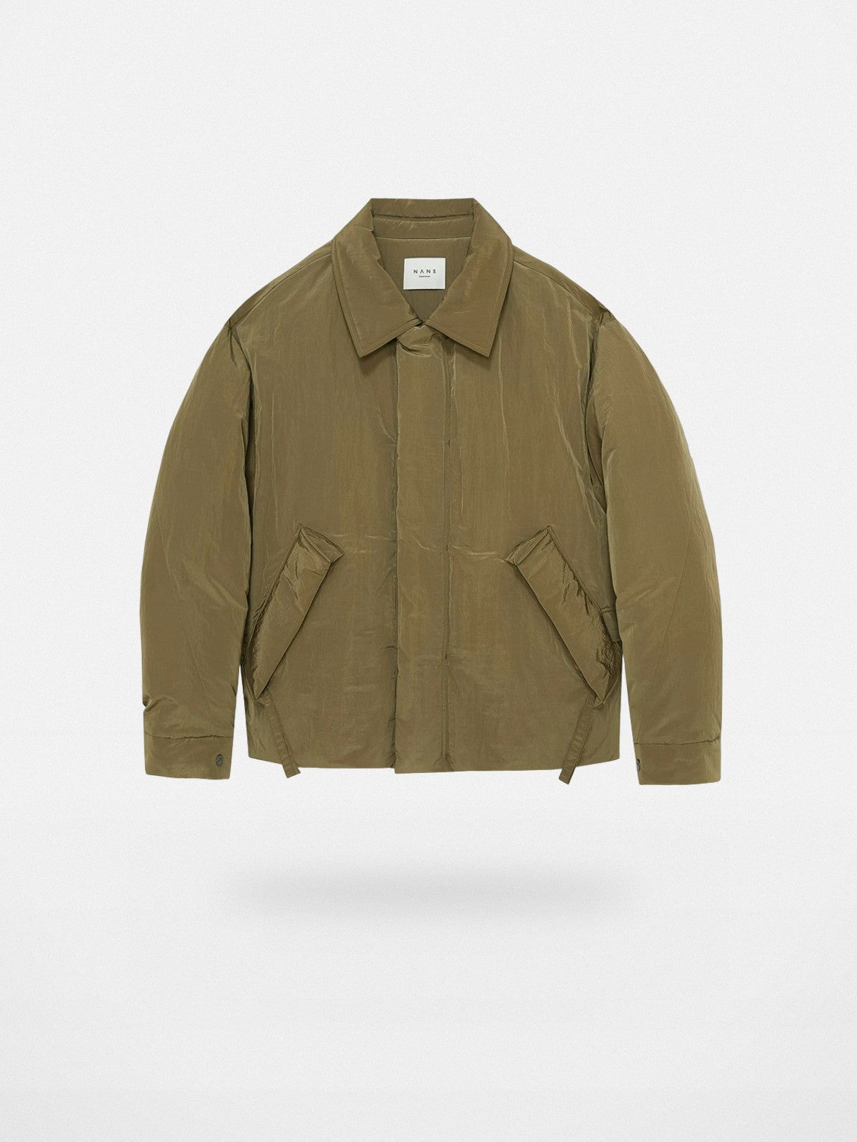 NANS Crinkled Metallic Down Puffer in Olive