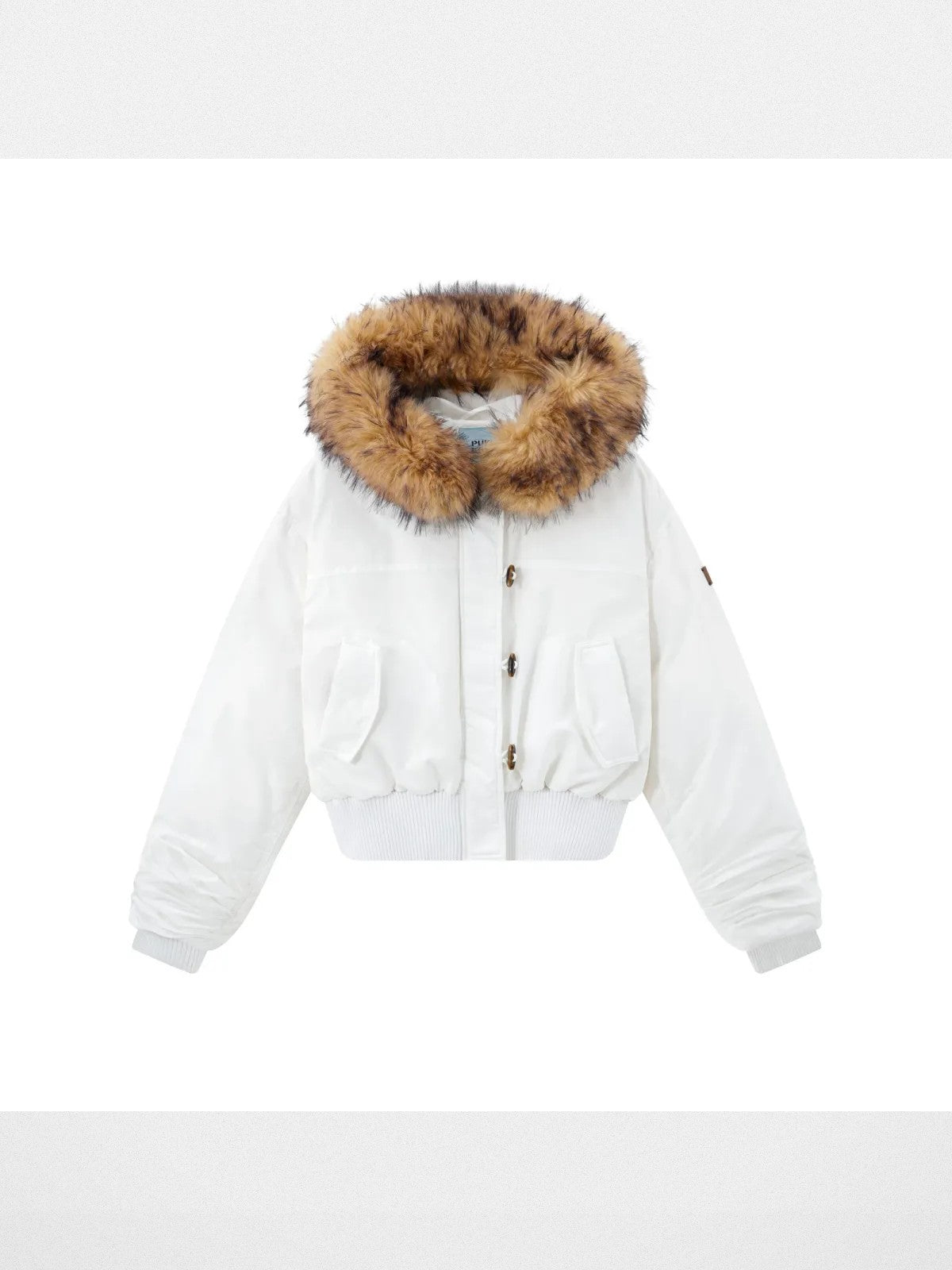 PUKI Faux Fur Hood Down Bomber in White
