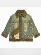 Amee Faux Fur Patchwork Denim Jacket in Denim