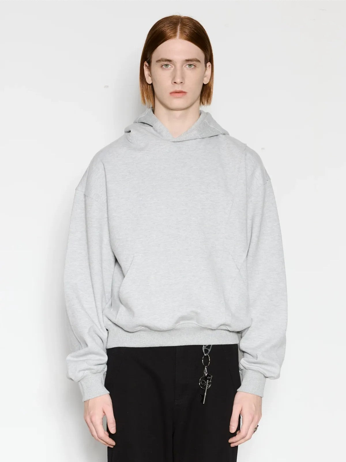 AFterTaste Boxy Ribbed Cotton Hoodie in Gray - On Model
