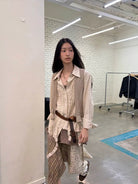 NeverSeez Lyocell Linen Fringe Shirt in Gray