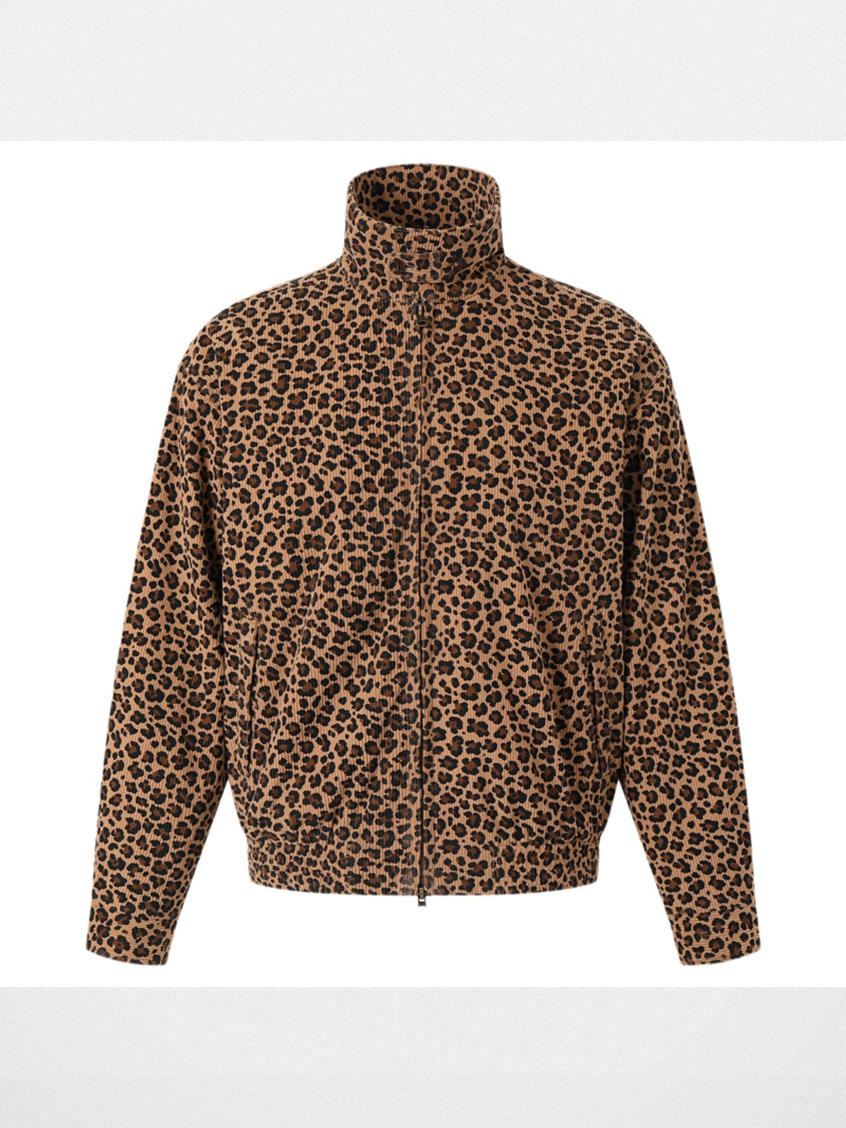 SWFI Far East Leopard Print Corduroy Harrington Jacket in Beige