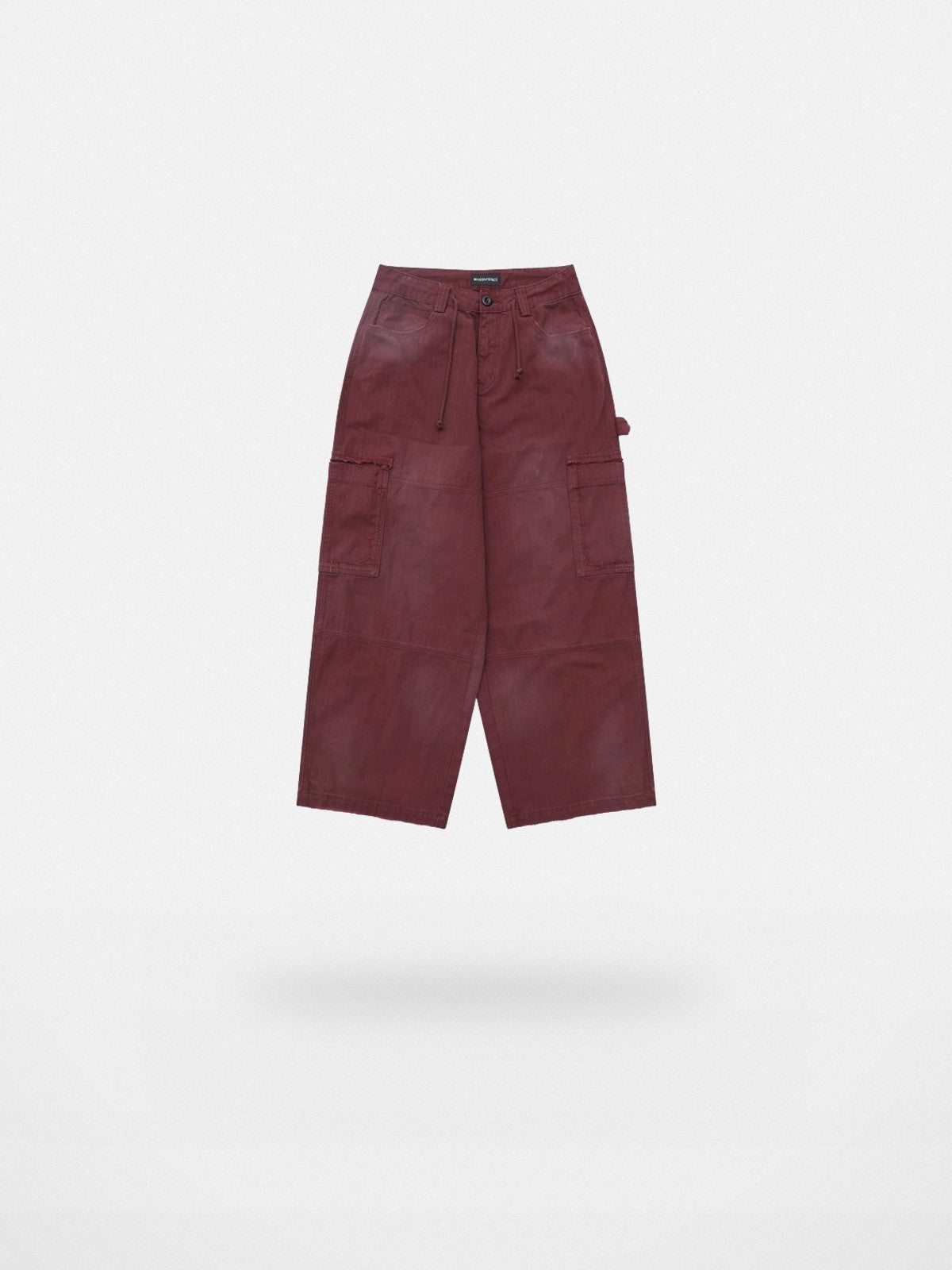 MASONPRINCE Distressed Wide Leg Cargo Pants in Burgundy