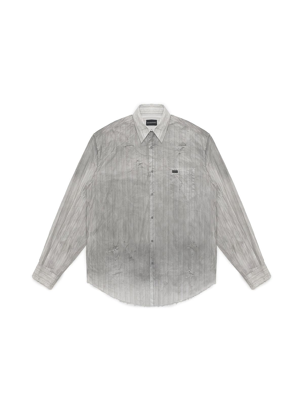 MASONPRINCE Distressed Dirty Wash Striped Shirt in White
