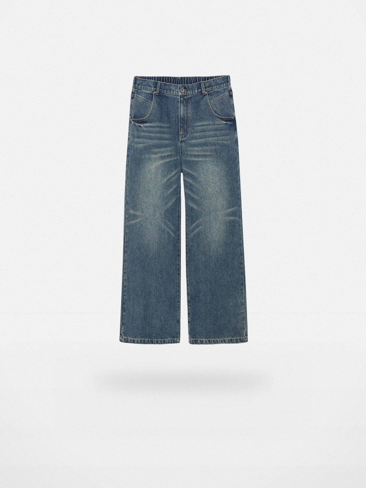 NANS Distressed Whiskered Straight Jeans in Denim