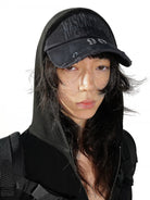 MASONPRINCE Distressed Metal Accent Baseball Cap in Black - On Model