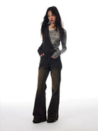 THELIGHT OFFICIAL Asymmetric Colorblock Grommet Top in Gray - On Model