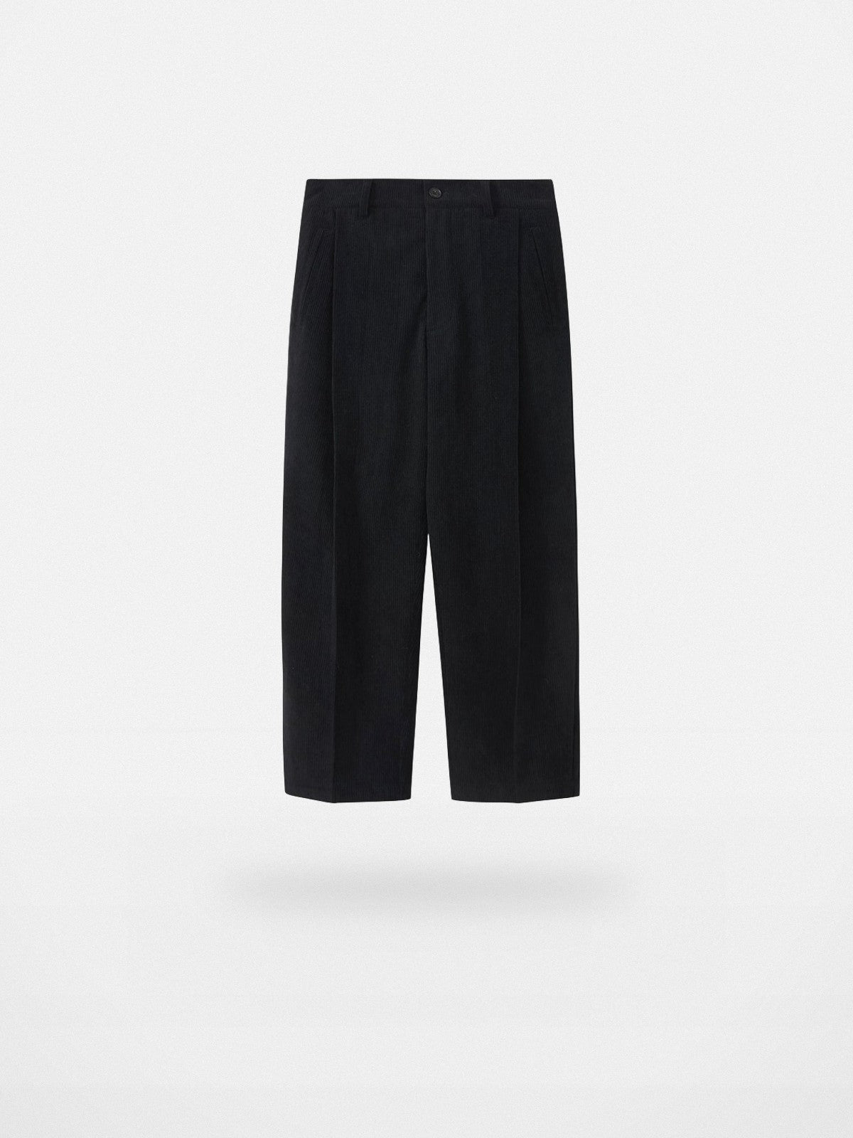 NANS Pleated Corduroy Cropped Trousers in Black