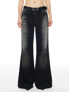 THELIGHT OFFICIAL Distressed High Waist Micro Flare Jeans in Black - On Model