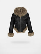 Amee Faux Fur Trimmed PU Jacket in Black