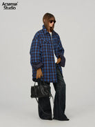 Acsense Studio Reversible Padded Plaid Shirt Jacket in Blue - On Model