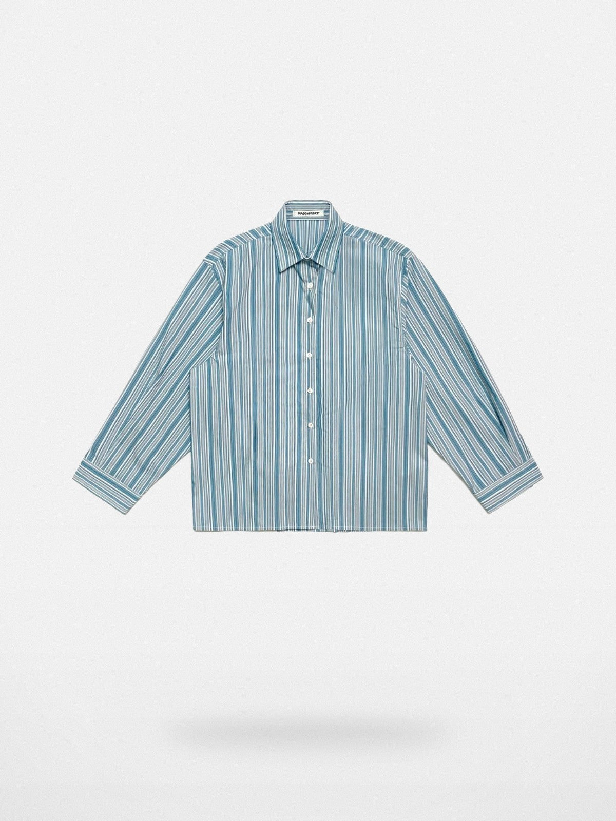 MASONPRINCE Retro Striped Cotton Shirt in Teal