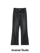 ACSENSE STUDIO Hand Distressed Micro Flare Jeans in Denim