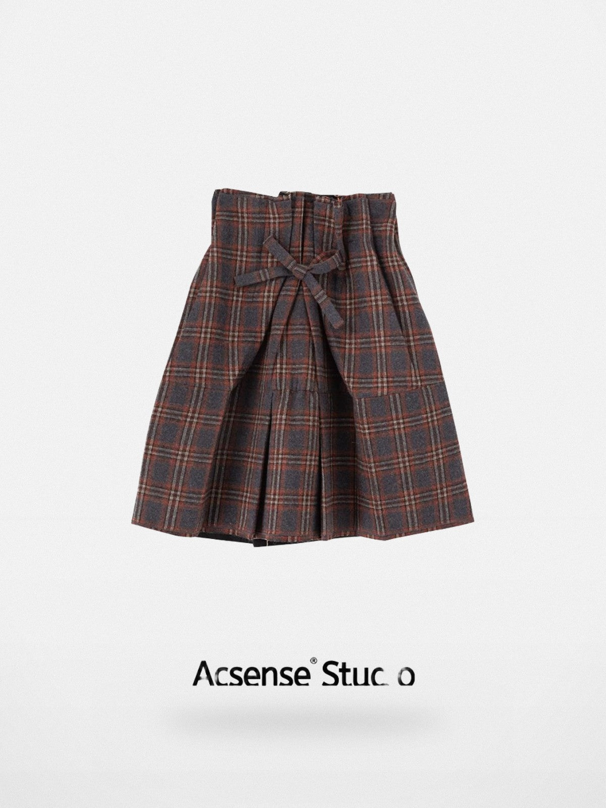 ACSENSE STUDIO Wool Blend Plaid High Waist Skirt in Gray