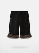 THELIGHT OFFICIAL Lyocell Denim Shorts with Plush Trim in Black