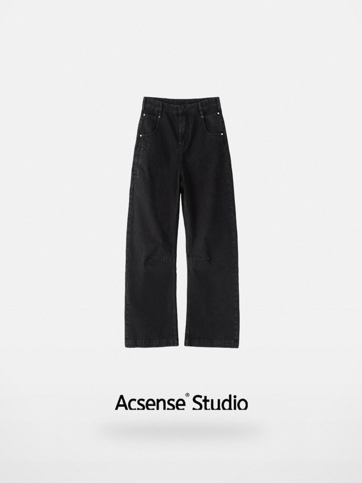 ACSENSE STUDIO Curved Pocket Straight Leg Jeans in Black