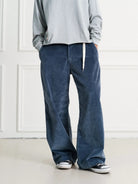 SWFI Far East Distressed Blue Corduroy Work Pants in Blue - On Model